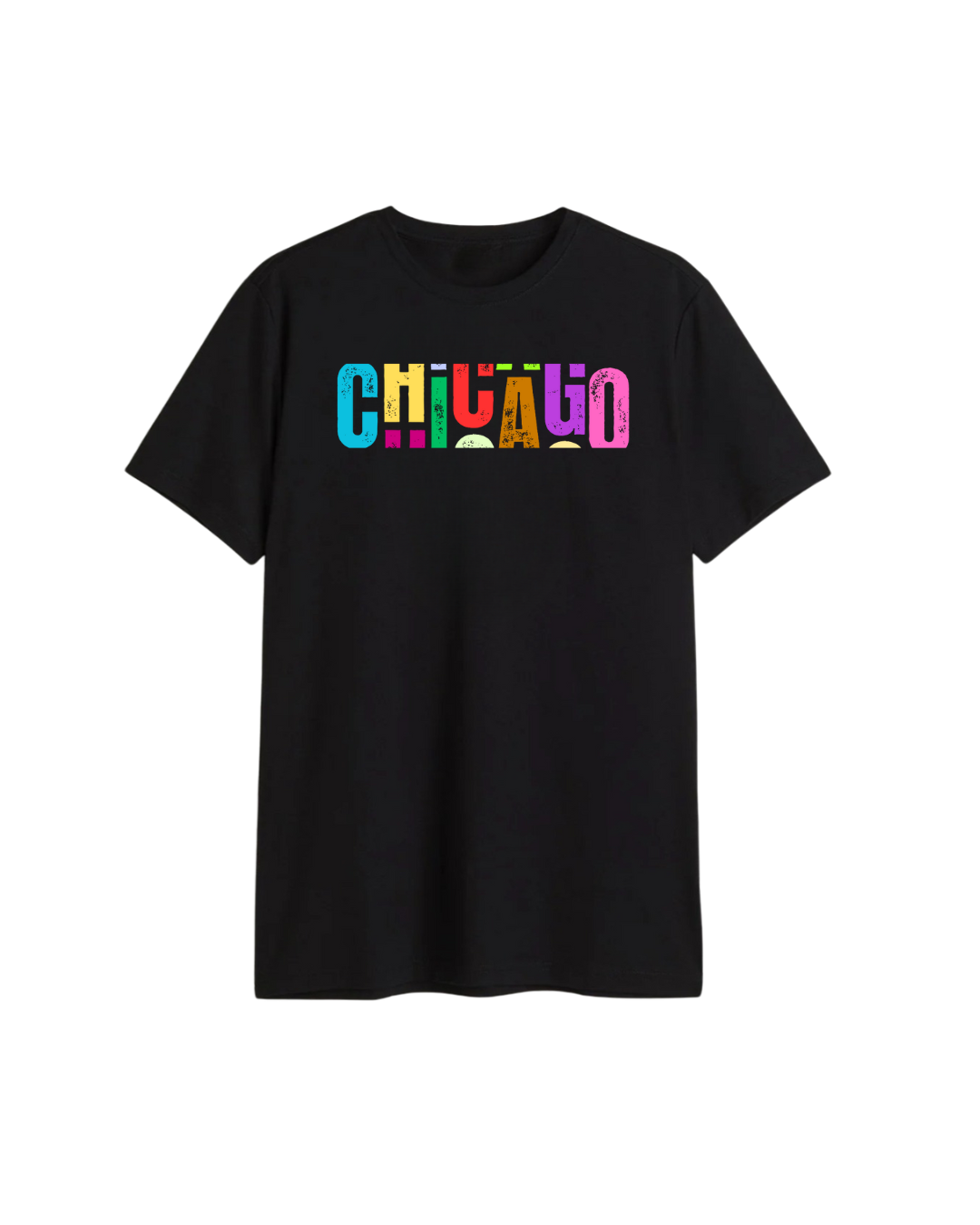 Chicago Colorful Graphic T-Shirt – Unisex Regular Fit Black Cotton Tee